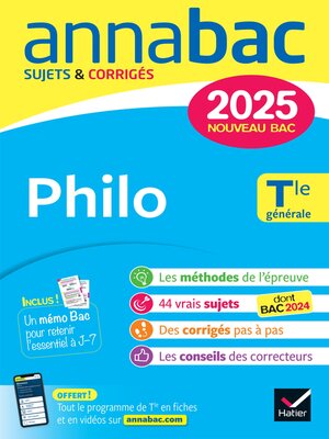 cover image of Annales du bac Annabac 2025 Philo Tle générale